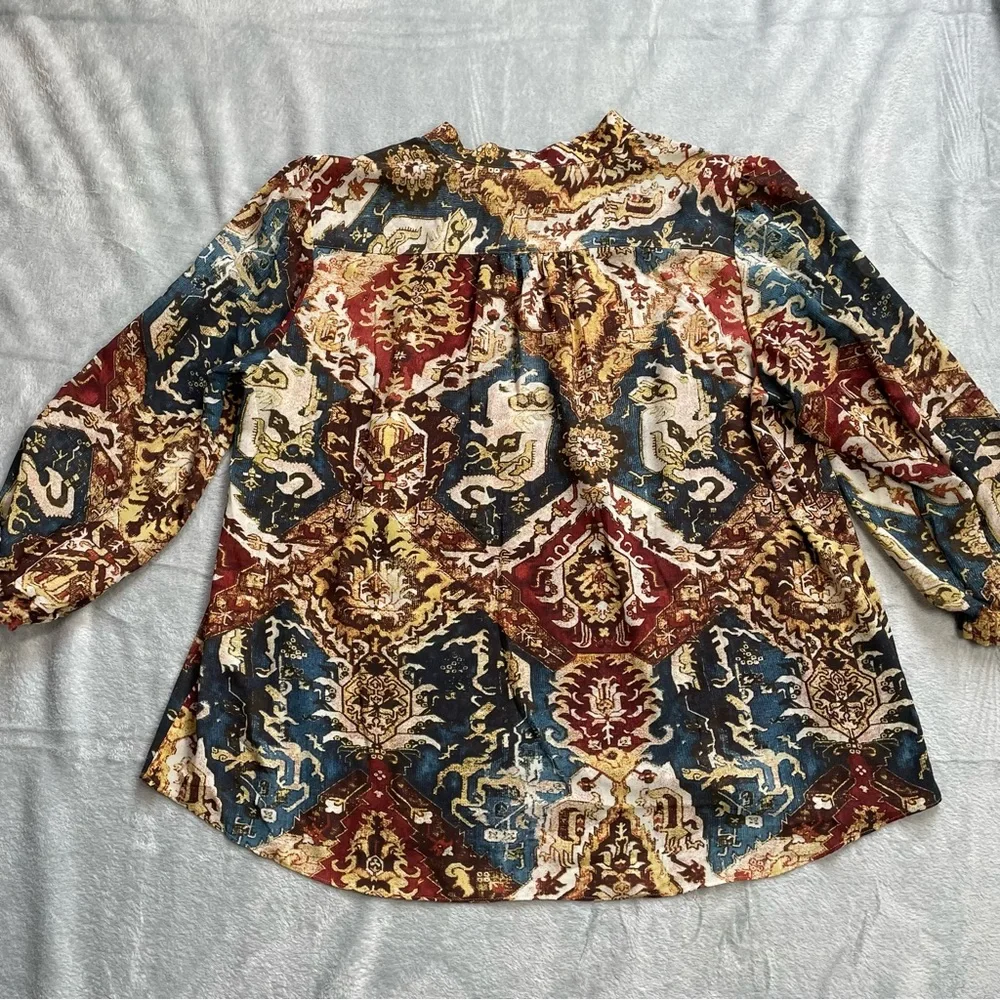 Chaps Blouse 2X Womens Paisley Multi Boho Semi-sheer Tie Neck - Picture 8 of 8